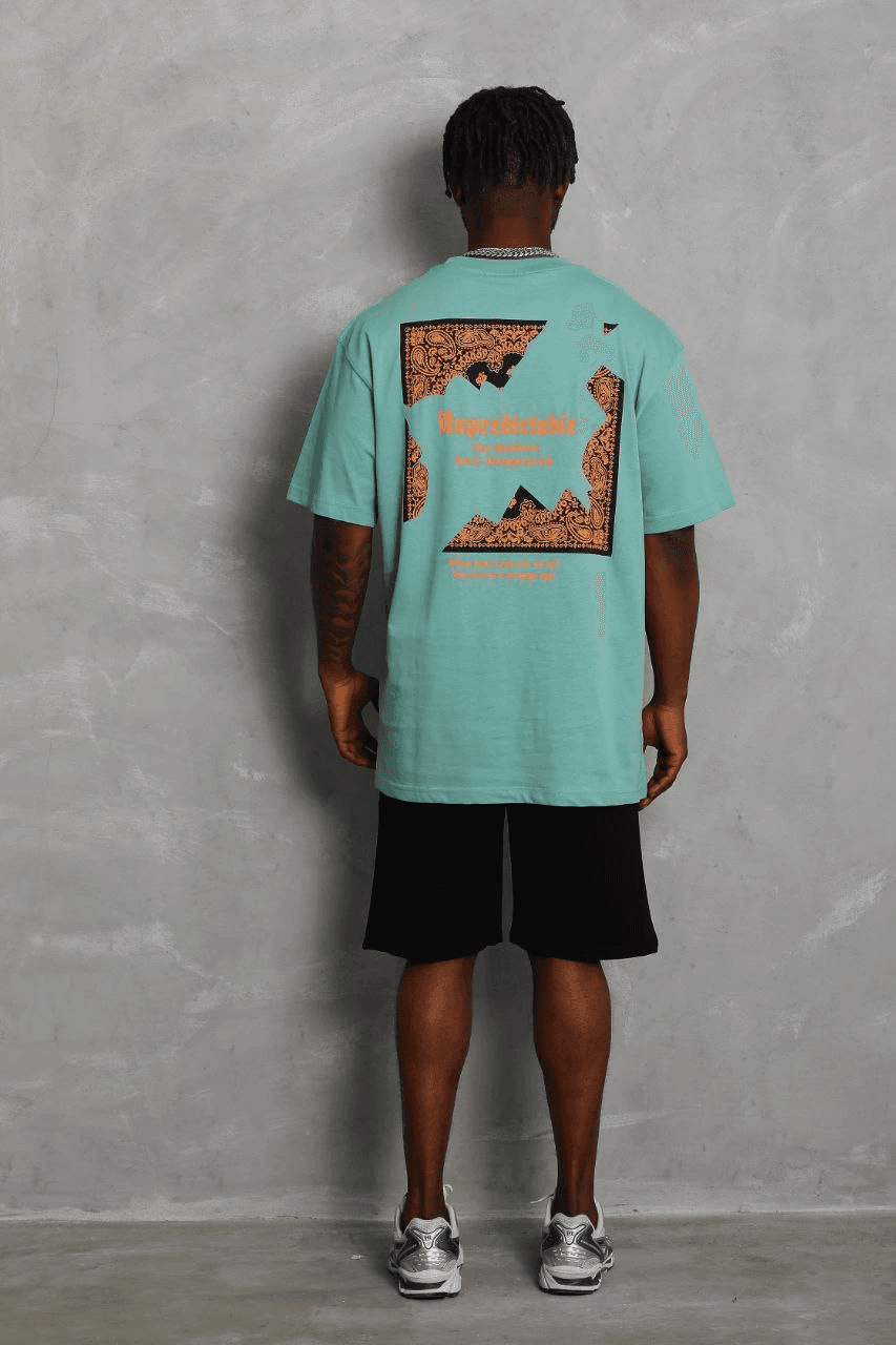 Erkek Baskılı Tişört Kısa Kol Bisiklet Yaka Oversize T-Shirt - Mint Yeşili — görsel 1 / 6