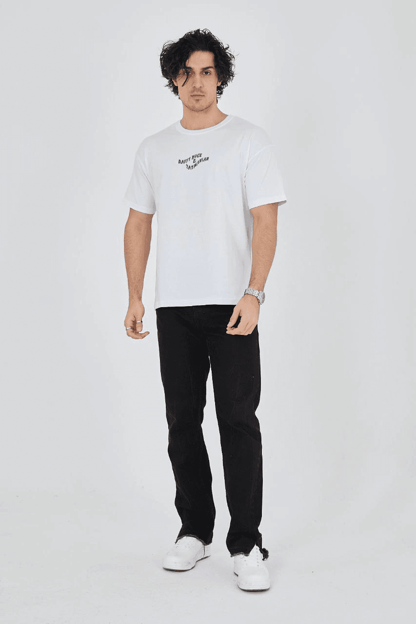Erkek Baskılı T-Shirt Kısa Kol Bisiklet Yaka Regular Fit Rahat Kalıp Günlük Tişört - Beyaz — görsel 1 / 4