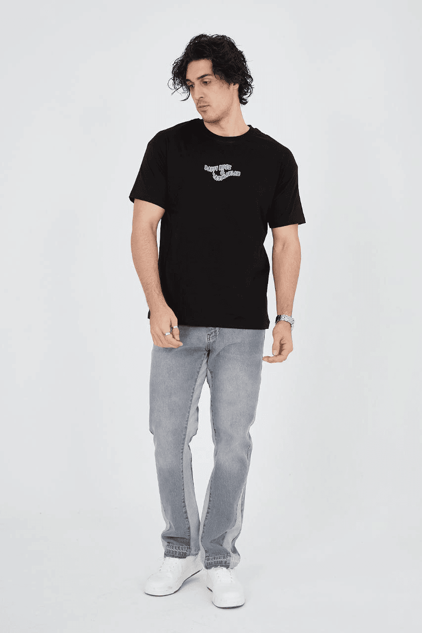 Erkek Baskılı T-Shirt Kısa Kol Bisiklet Yaka Regular Fit Rahat Kalıp Günlük Tişört - Siyah — görsel 1 / 5