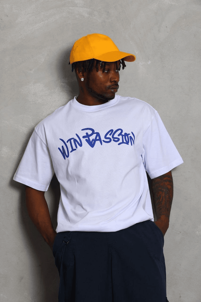 Erkek Baskılı Tişört Kısa Kol Bisiklet Yaka Oversize T-Shirt - Beyaz