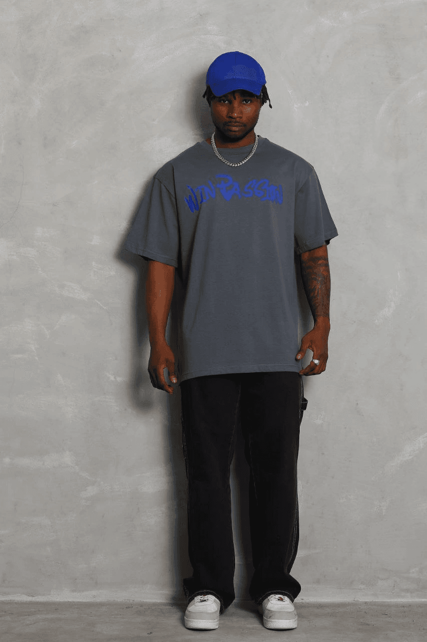Erkek Baskılı Tişort Kısa Kol Bisiklet Yaka Oversize T-Shirt - Füme — görsel 1 / 5