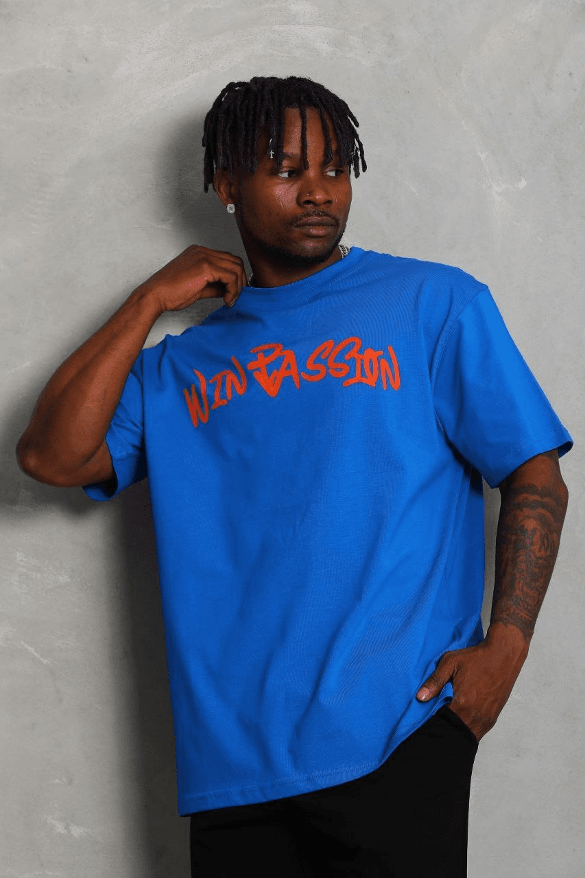 Erkek Baskılı Tişört Kısa Kol Bisiklet Yaka Oversize T-Shirt - Mavi — görsel 1 / 6