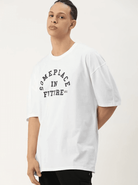 Erkek Kısa Kol Yazlık Tişört Bisiklet Yaka Baskılı Oversize T-Shirt - Beyaz — görsel 1 / 2