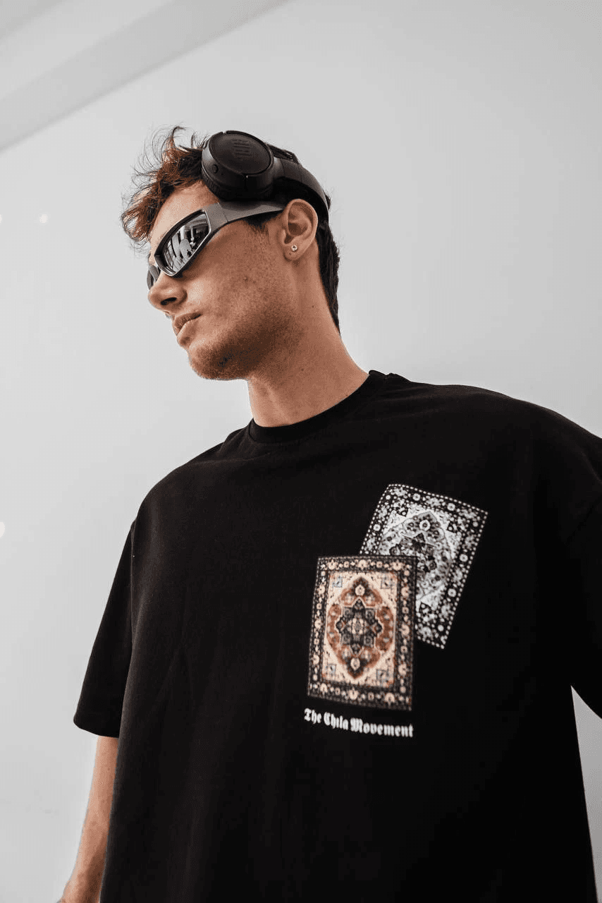 Erkek Yazlık Bisiklet Yaka Baskılı Regular Fit Tişört Kısa Kol T-Shirt - Siyah — görsel 1 / 3