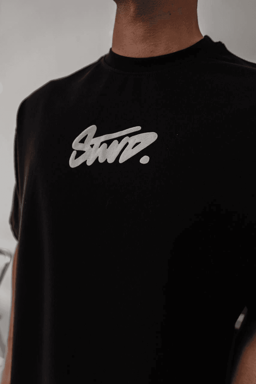 Erkek Kısa Kol Yazlık Tişört Bisiklet Yaka Baskılı Oversize T-Shirt - Siyah