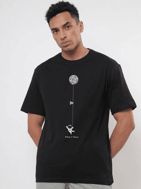 Erkek Baskılı T-Shirt Kısa Kol Bisiklet Yaka Regular Fit Rahat Kalıp Tişört - Siyah