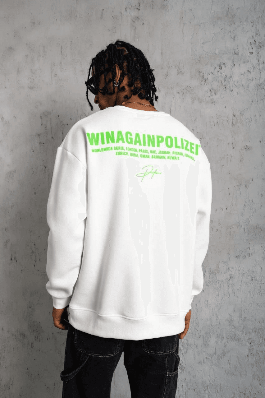 Erkek 3 iplik Bisiklet yaka Baskılı Sweatshirt - Beyaz — görsel 1 / 5
