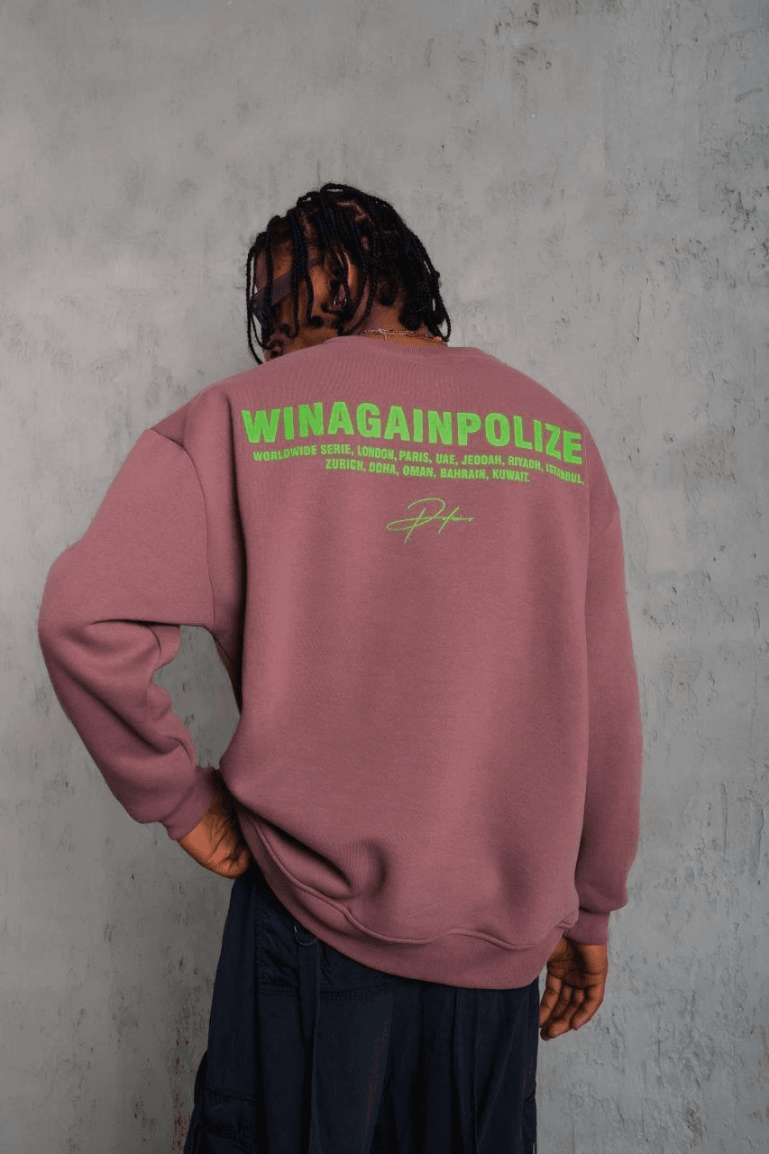Erkek Bisiklet Yaka Baskılı 3 iplik pamuklu Sweatshirt - Gül Kurusu — görsel 1 / 5
