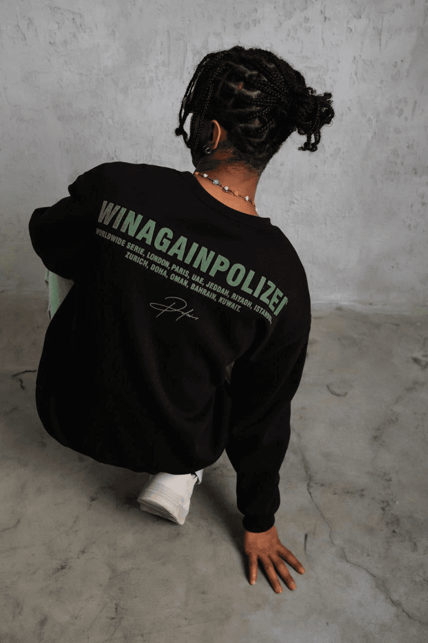 Erkek Oversize Sweatshirt Ön ve Sırt Baskılı 3 İplik Pamuklu - Siyah — görsel 1 / 5