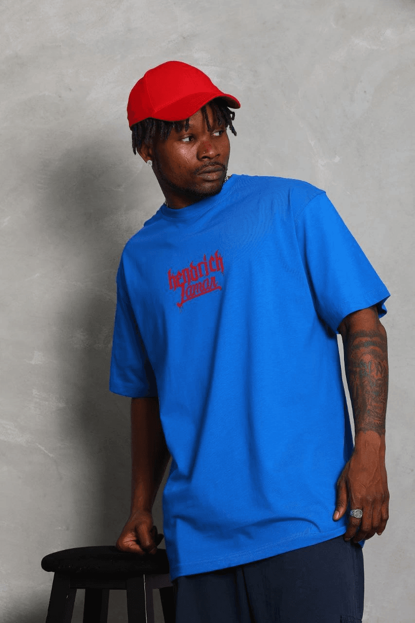 Erkek Baskılı Tişört Kısa Kol Bisiklet Yaka Oversize T-Shirt - Mavi — görsel 1 / 6