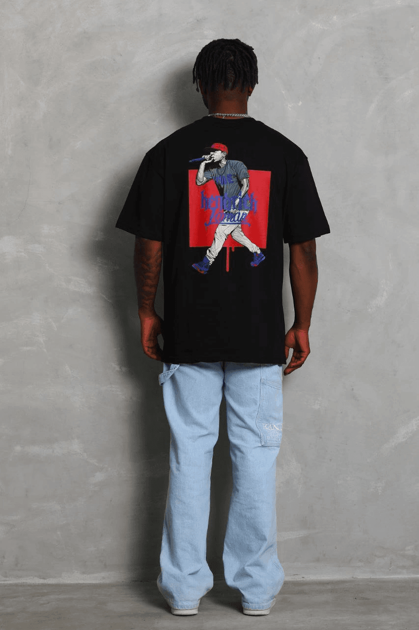 Erkek Baskılı Tişört Kısa Kol Bisiklet Yaka Oversize T-Shirt - - Siyah — görsel 1 / 6