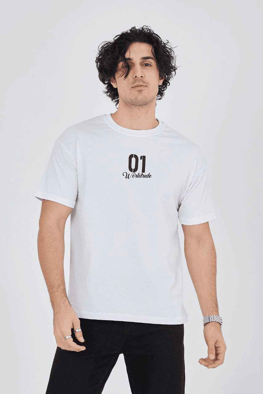 Erkek Baskılı T-Shirt Kısa Kol Bisiklet Yaka Regular Fit Rahat Kalıp Günlük Tişört - Beyaz — görsel 1 / 5
