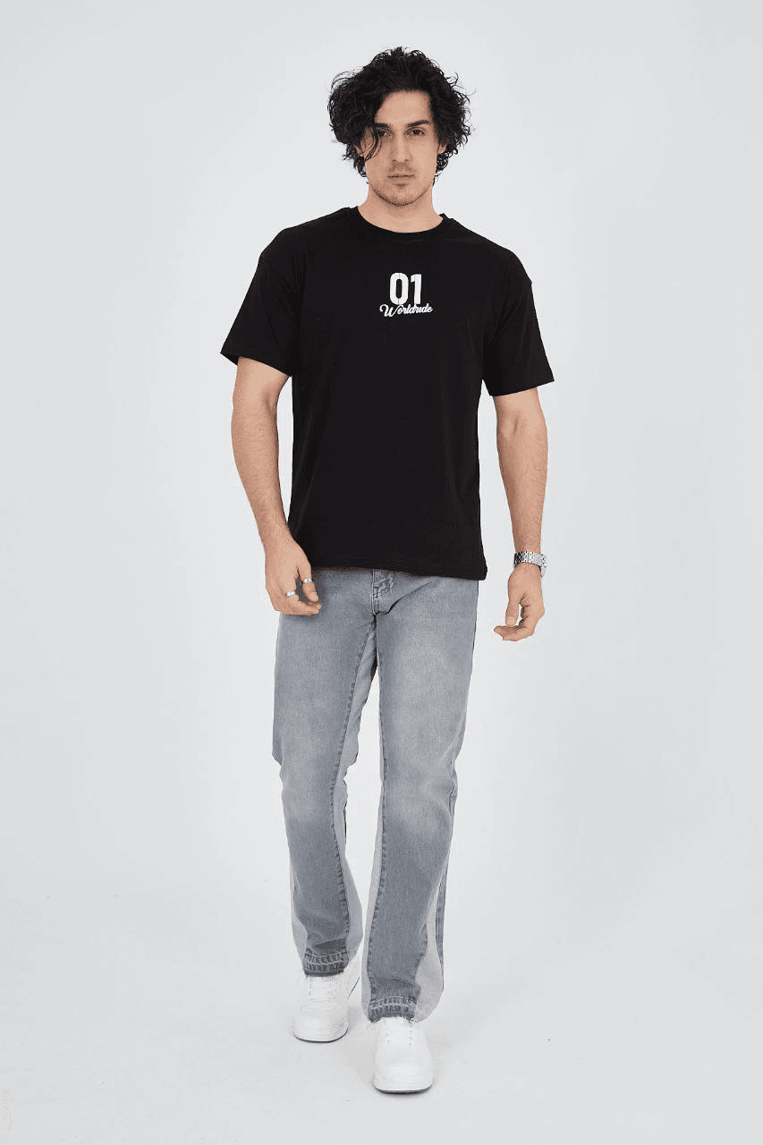 Erkek Baskılı T-Shirt Kısa Kol Bisiklet Yaka Regular Fit Rahat Kalıp Günlük Tişört - Siyah — görsel 1 / 5