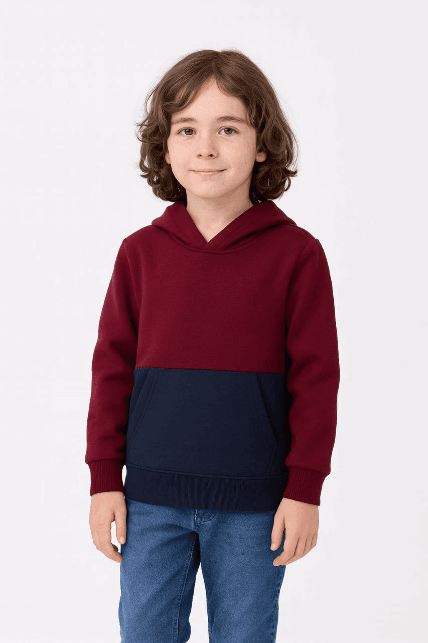 Erkek Çocuk Kapüşonlu Kanguru Cepli Parçalı SweatShirt - Renkli