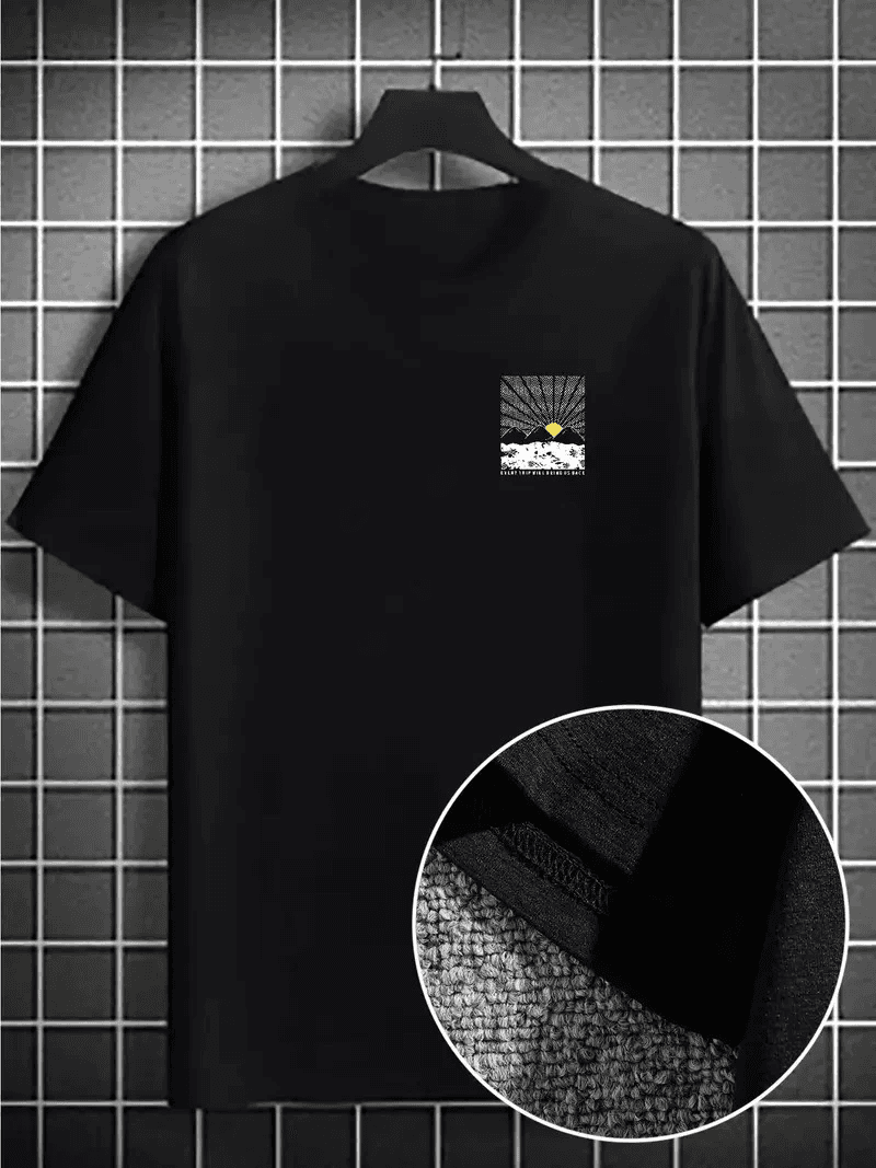 Erkek Tişört Dağ Grafikli Kısa kollu Yazlık T-shirt - Siyah — görsel 1 / 5