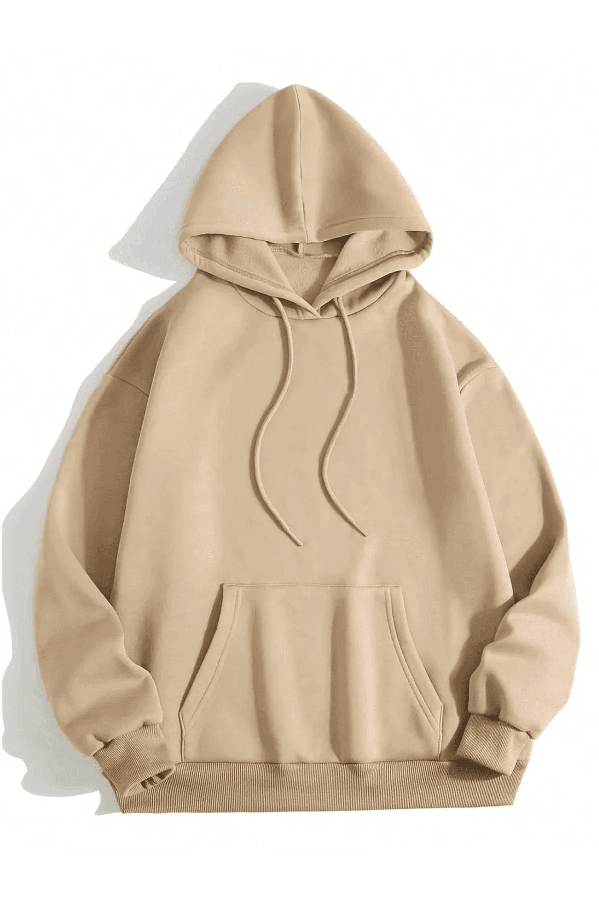 Erkek 3 İplik Pamuklu Kapüşonlu Kanguru Cepli Sweatshirt Hoodie - Bej