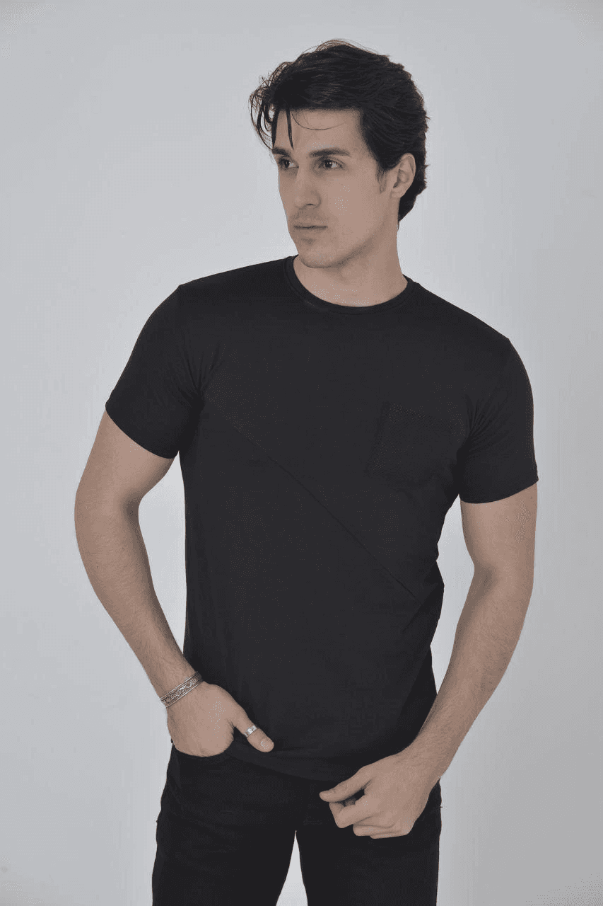 Erkek File Çepli T-Shirt Kısa Kol Bisiklet Yaka Slimfit Tişört - Siyah — görsel 1 / 3