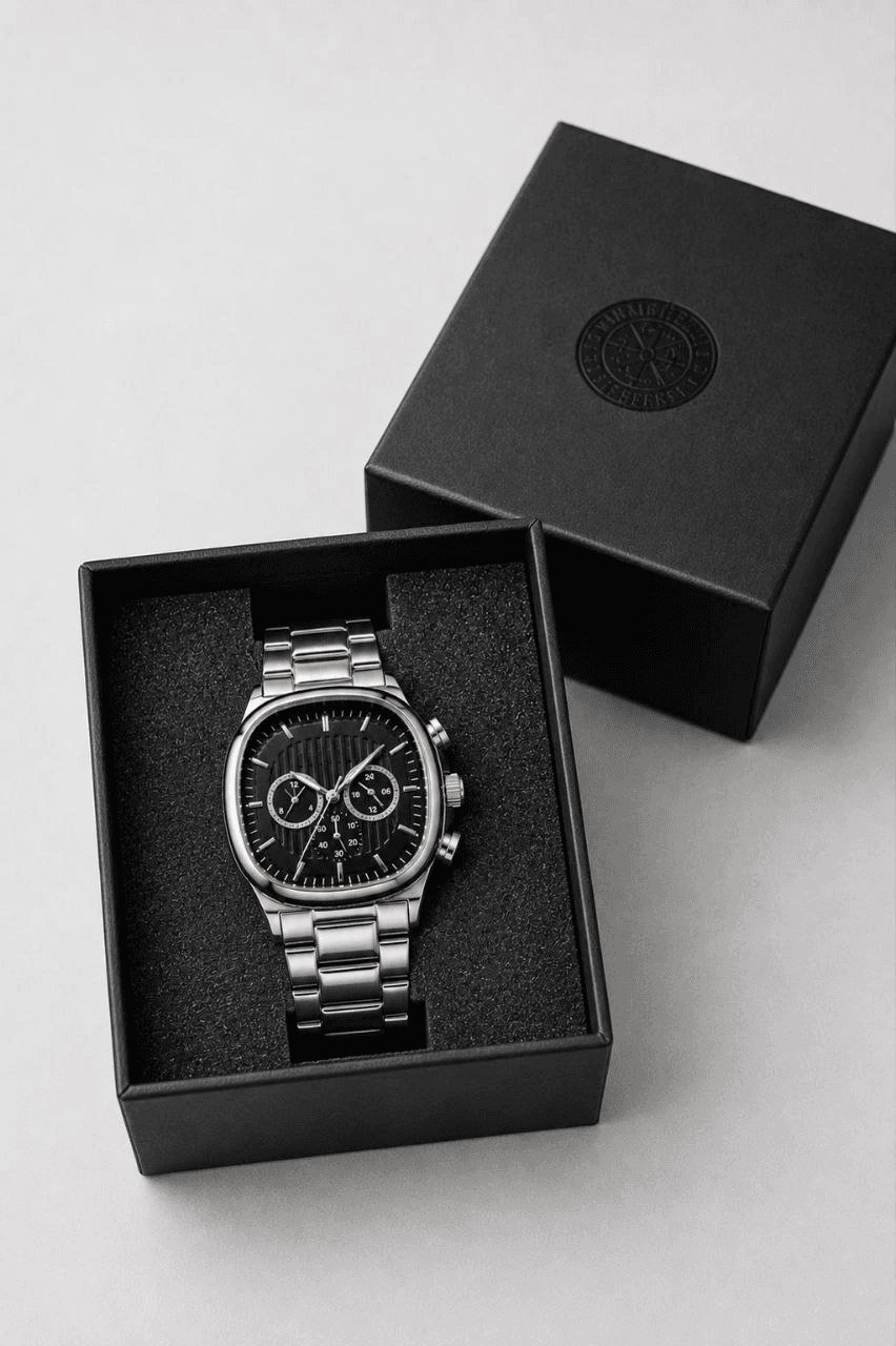 Erkek Gümüş Renk Metal Kordon Analog Kol Saati Siyah Kadran Takvim Göstergeli - Gümüş