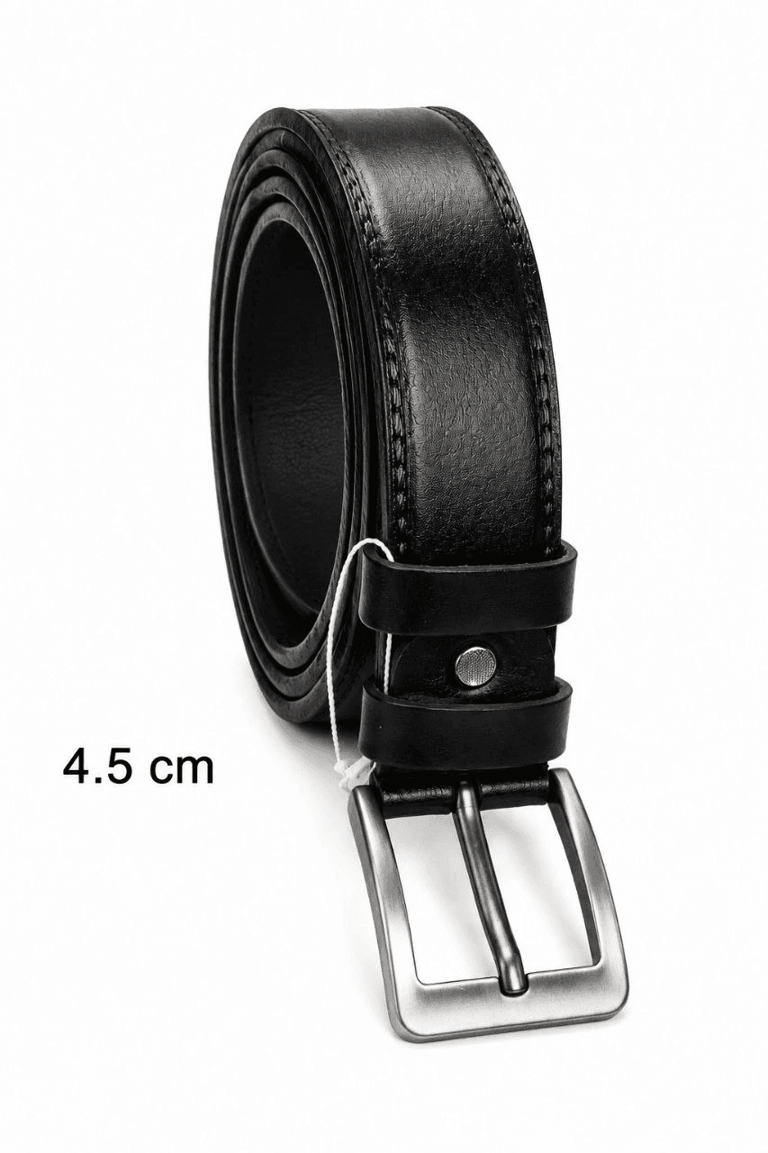 Erkek Hakiki Deri 4.5 cm Klasik ve Kot Pantolon Kemeri Metal Tokalı Siyah