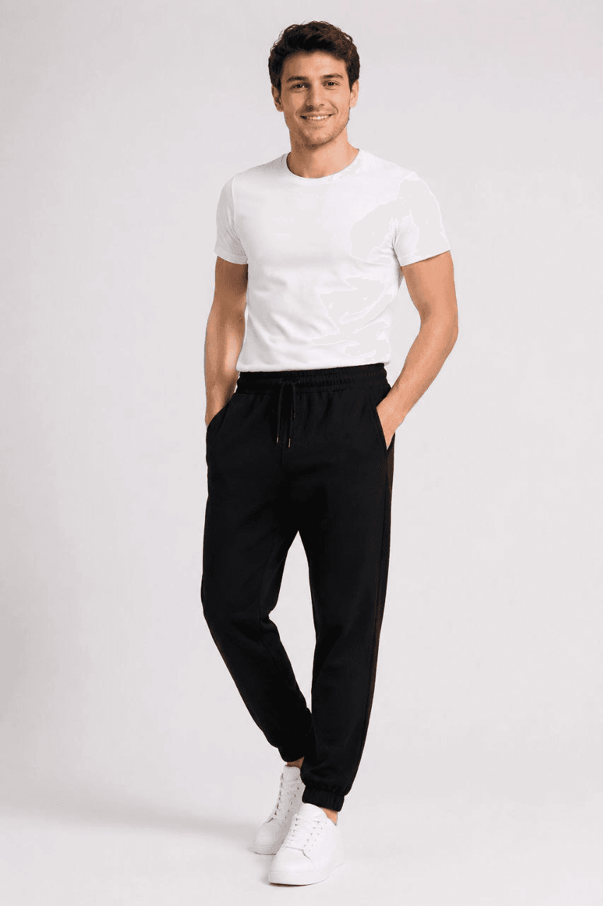 Erkek İki İplik Beli Lastikli Bağcıklı Regular Fit Jogger Eşofman Altı - Siyah — görsel 1 / 5