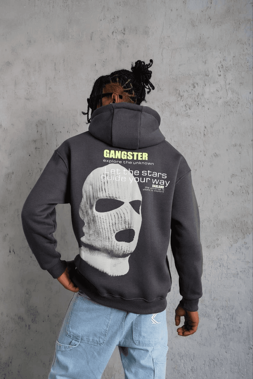 Erkek Baskılı Kapüşonlu 3 iplik pamuklu hoodie Sweatshirt - Gri — görsel 1 / 2