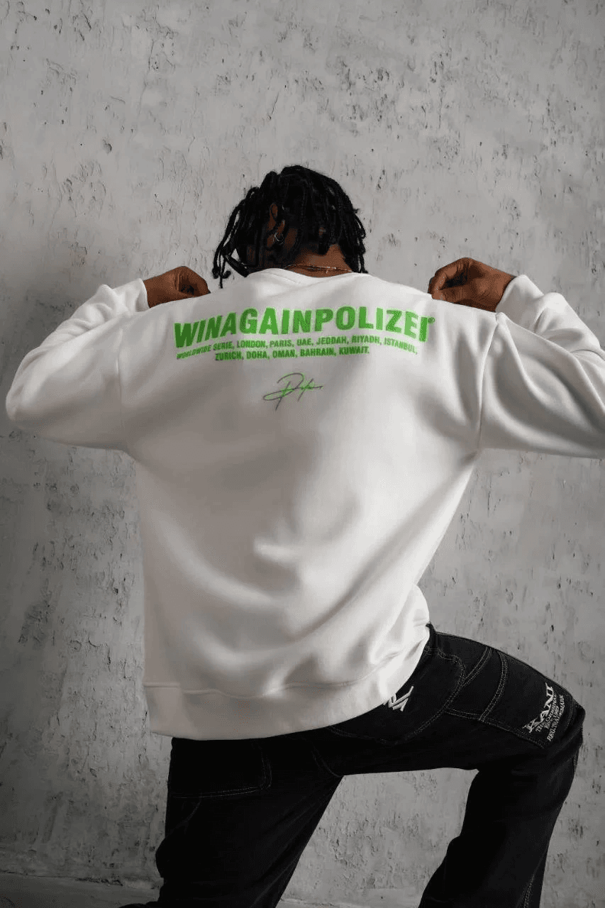 Erkek Oversize Sweatshirt Ön ve Sırt Baskılı 3 İplik Pamuklu - Beyaz — görsel 1 / 5