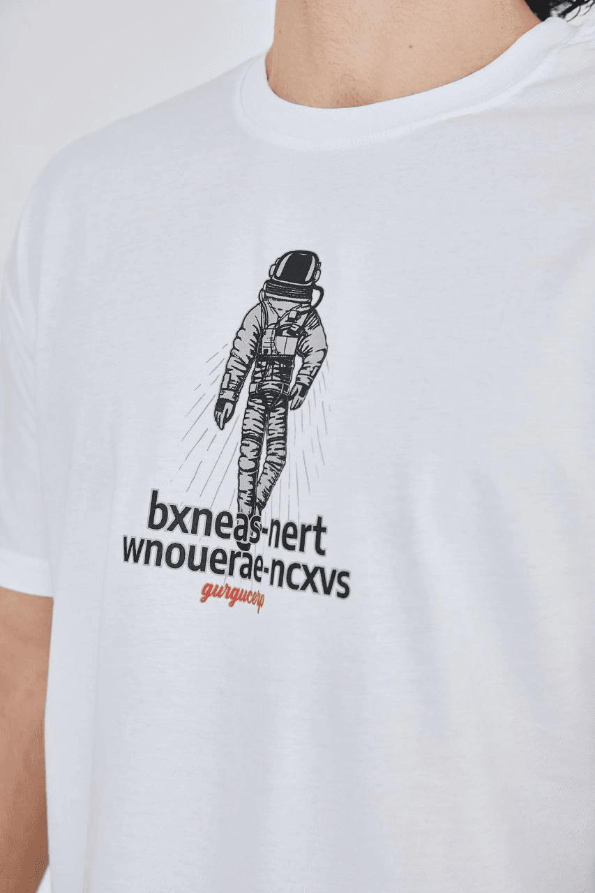 Erkek Baskılı T-Shirt Kısa Kol Bisiklet Yaka Regular Fit Rahat Kalıp Günlük Tişört - Beyaz — görsel 1 / 4