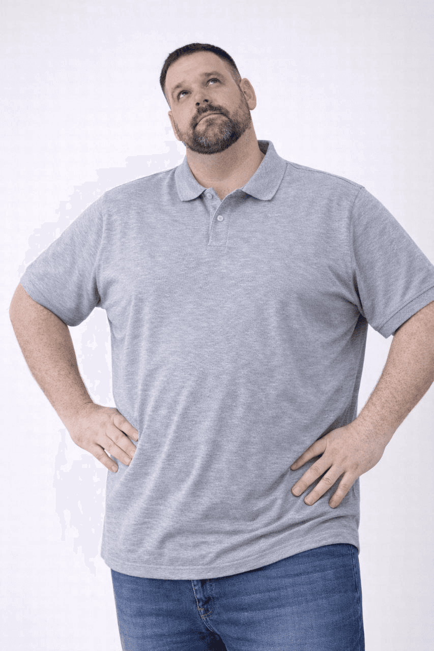 Erkek Polo Yaka Düğmeli Pike Kumaş Tişört Battal Beden Kısa Kol T-Shirt - Gri — görsel 1 / 5