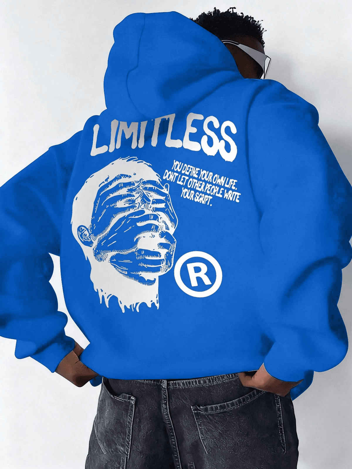 Erkek Baskılı Kapüşonlu Cepli Hoodie 3 İplik Pamuklu Sweatshirt - Saks Mavisi — görsel 1 / 6