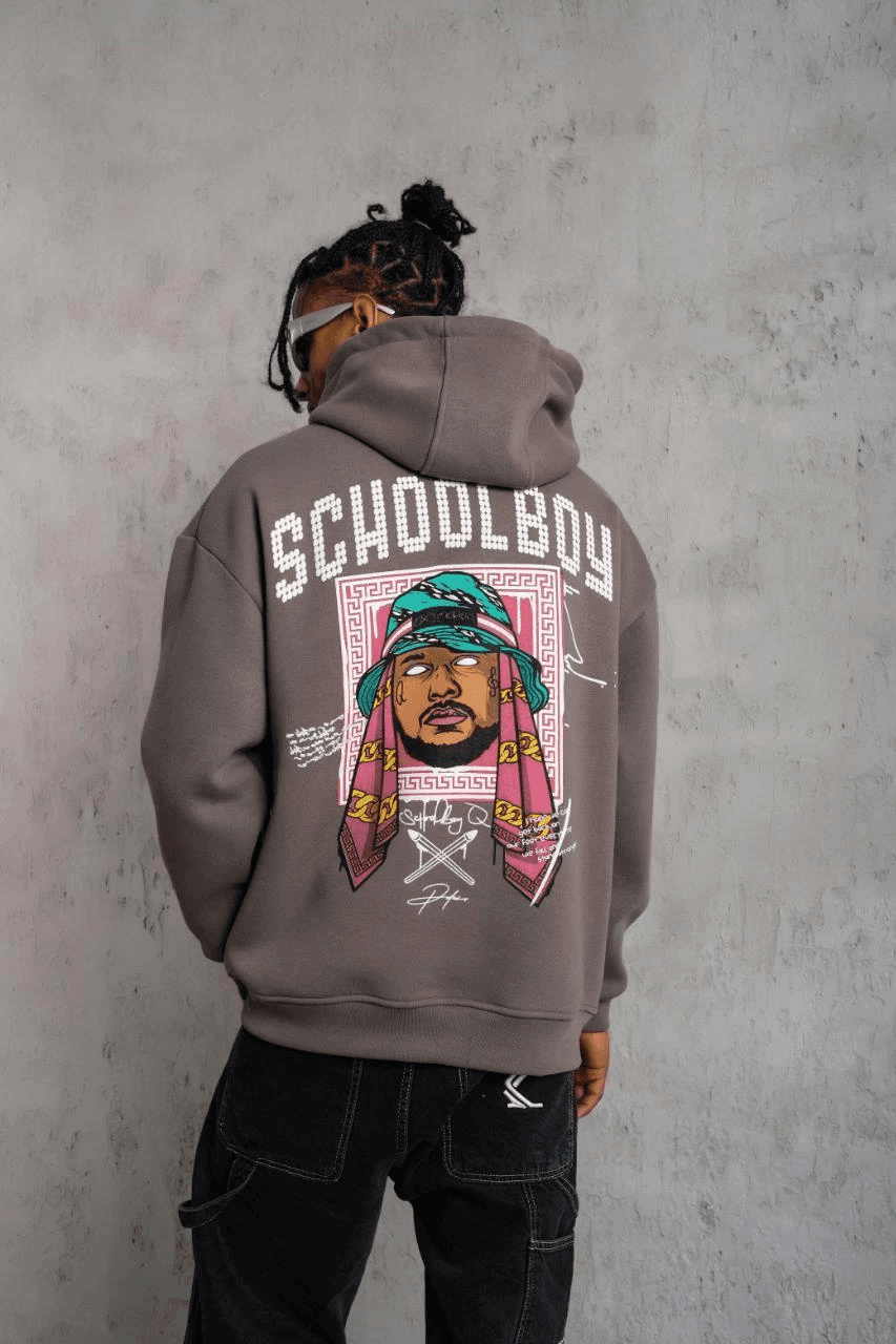 Erkek 3 İplik Pamuklu Kapüşonlu Baskılı Cepli Oversize Sweatshirt Hoodie - Gri — görsel 1 / 4