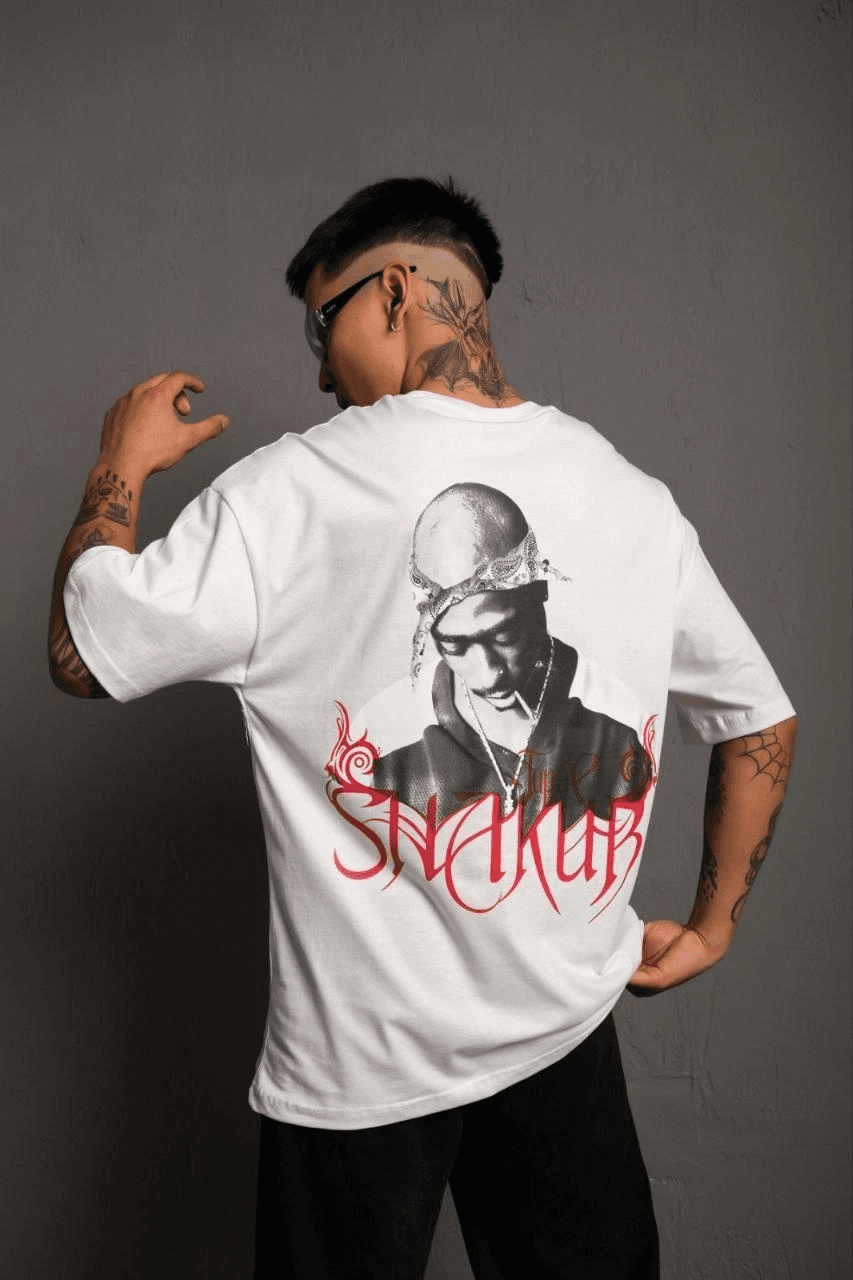 Erkek Baskılı T-Shirt Oversize Kısa kol Bisiklet yaka tişort - Beyaz — görsel 1 / 4