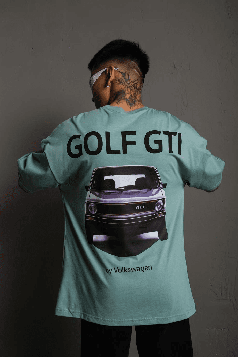 Erkek Oversize Tişört Golf GTI Retro Araba Baskılı T-shirt - Mint Yeşili