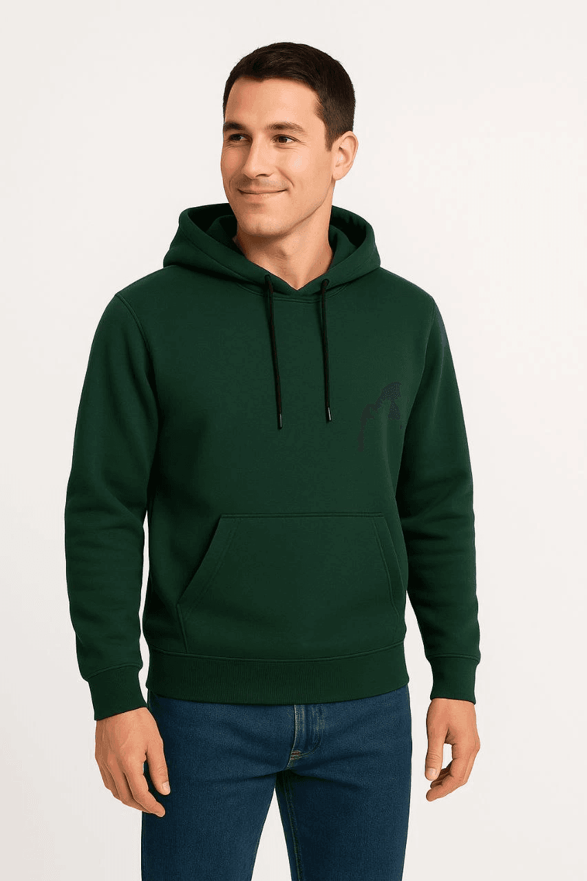 Erkek 3 İplik Pamuklu Kapüşonlu Kanguru Cepli SweatShirt hoodie - Haki