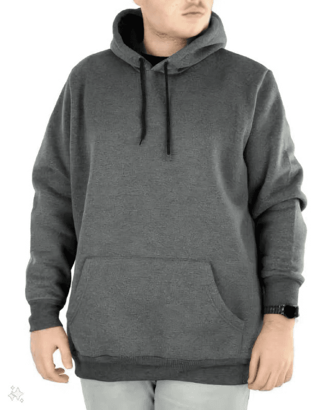 Erkek 3 İplik Pamuklu Kapüşonlu Cepli Oversize Hoodie Sweatshirt - Füme — görsel 1 / 4