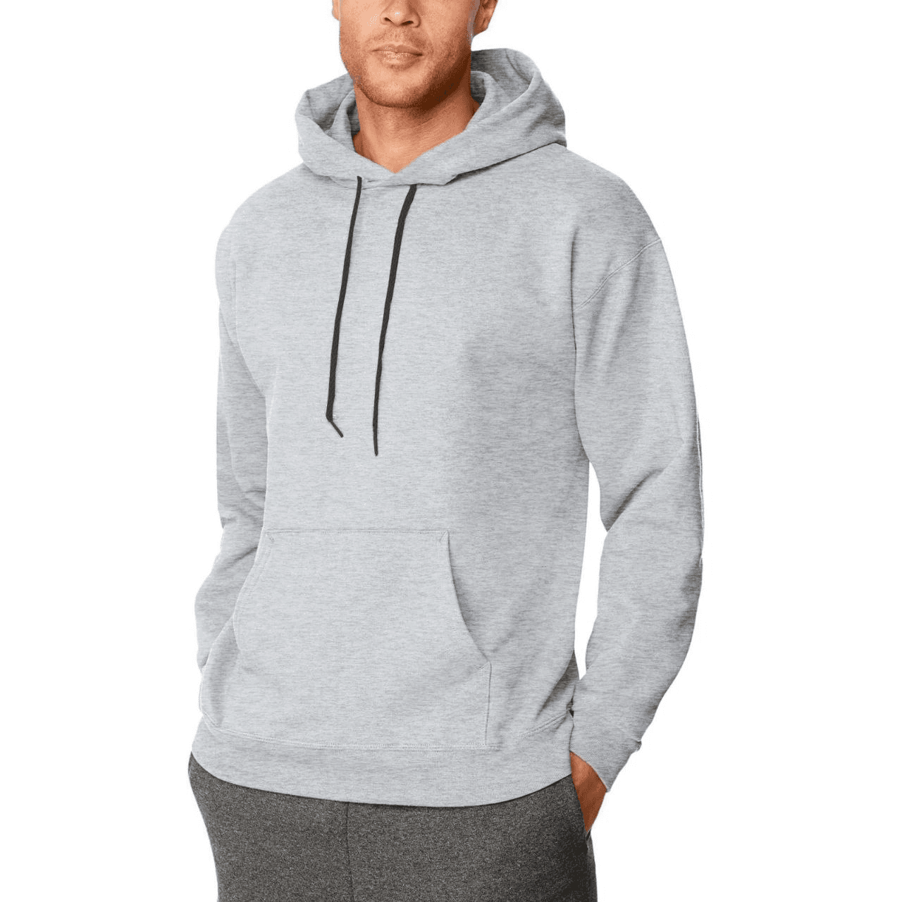 Erkek 3 İplik Pamuklu Kapüşonlu Cepli Oversize Hoodie Sweatshirt - Gri — görsel 1 / 3