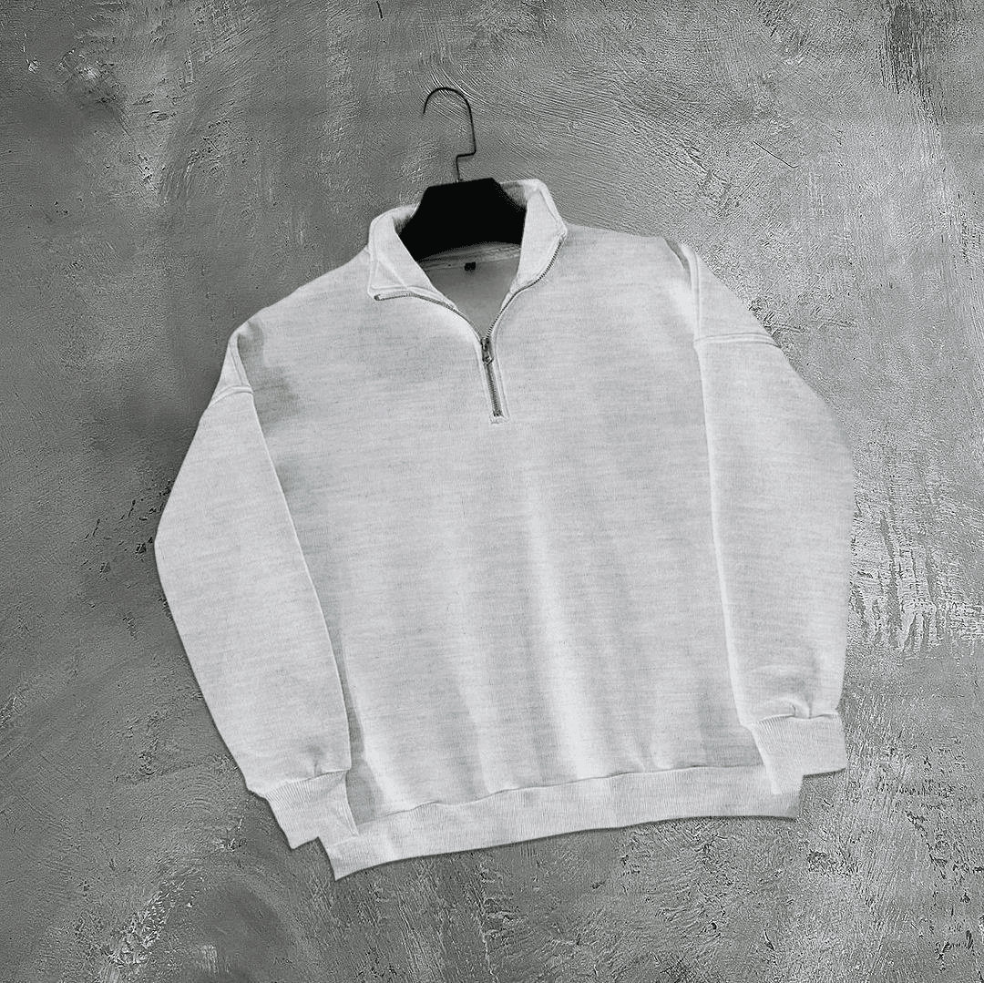 Erkek Yarım Fermuarlı Üç İplik Sweatshirt - Gri