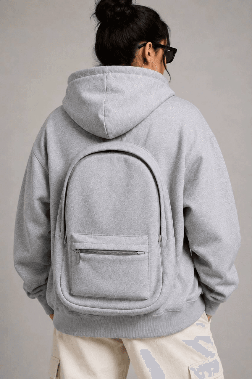 Kadın 3 İplik Şardonlu Tam Fermuarlı Kapüşonlu Arka Çanta Detaylı Sweatshirt - Gri