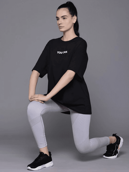 Kadın Baskılı T-Shirt Kısa Kol Bisiklet Yaka Oversize Rahat Kalıp Tişört - Siyah — görsel 1 / 4