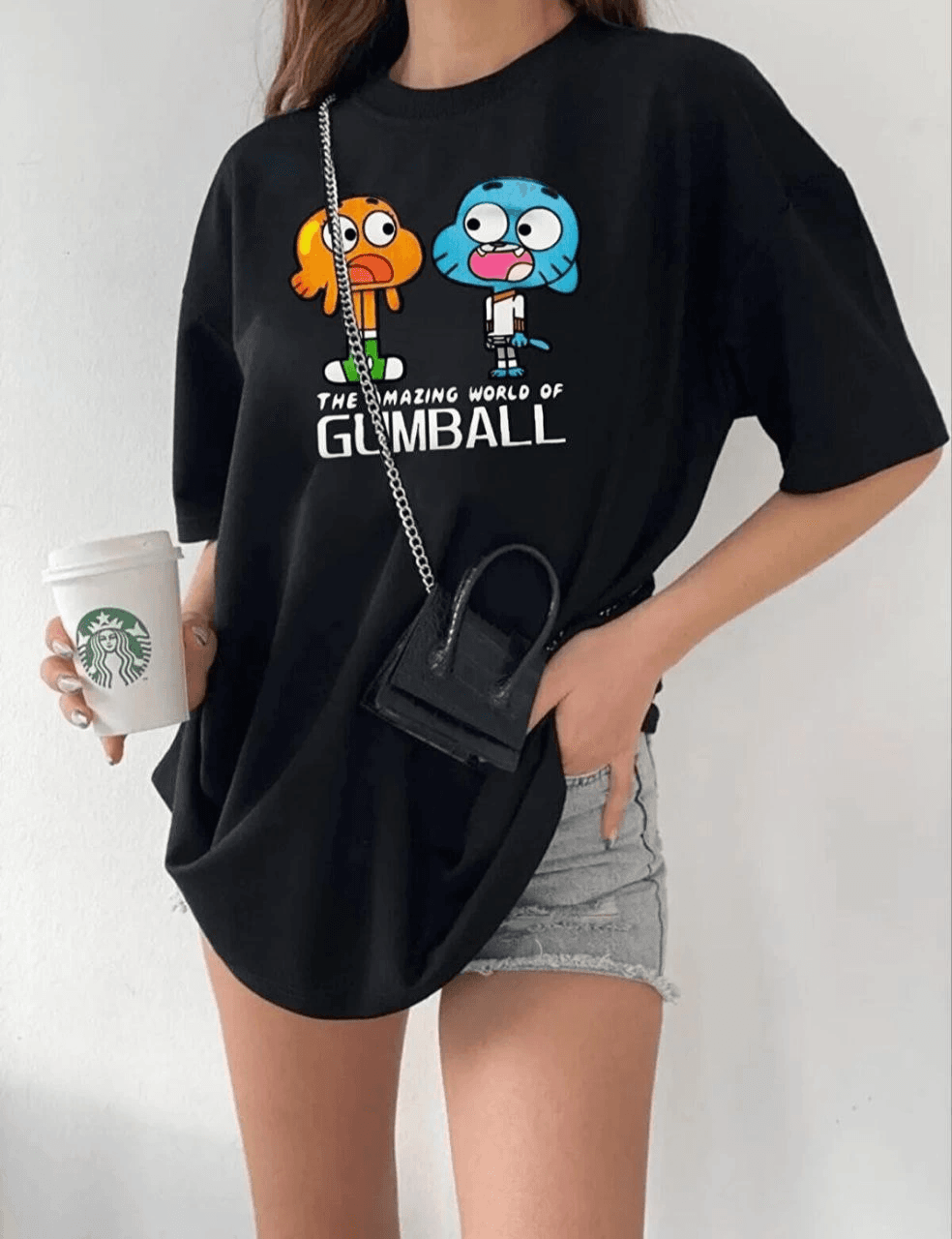 Kadın Kısa kol Tişört Bisiklet Yaka Baskılı Oversize T-Shirt - Siyah — görsel 1 / 3
