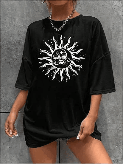 Kadın Baskılı T-Shirt Kısa Kol Bisiklet Yaka Regular Fit Rahat Kalıp Tişört - Siyah — görsel 1 / 3