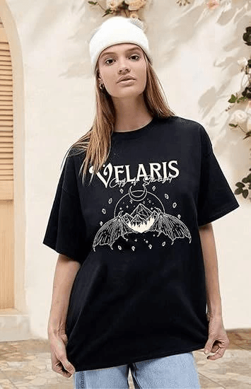Kadın Baskılı T-Shirt Kısa Kol Bisiklet Yaka Oversize Rahat Kalıp Tişört - Siyah — görsel 1 / 3