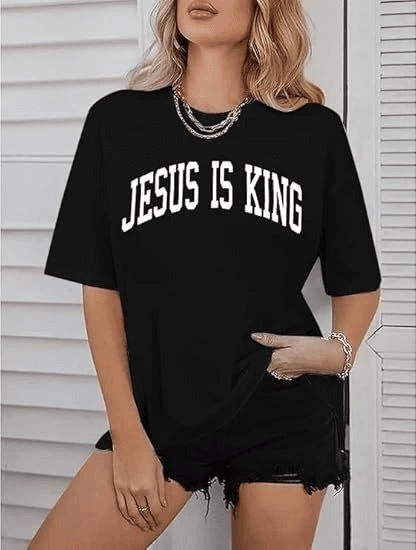 Kadın Baskılı T-Shirt Kısa Kol Bisiklet Yaka Oversize Rahat Kalıp Tişört - Siyah — görsel 1 / 4