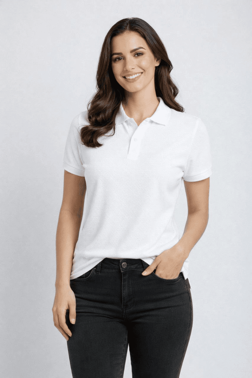 Kadın Polo Yaka Tişört Pike Kumaş Kısa Kol Regular Fit Yazlık T-Shirt - Beyaz — görsel 1 / 4