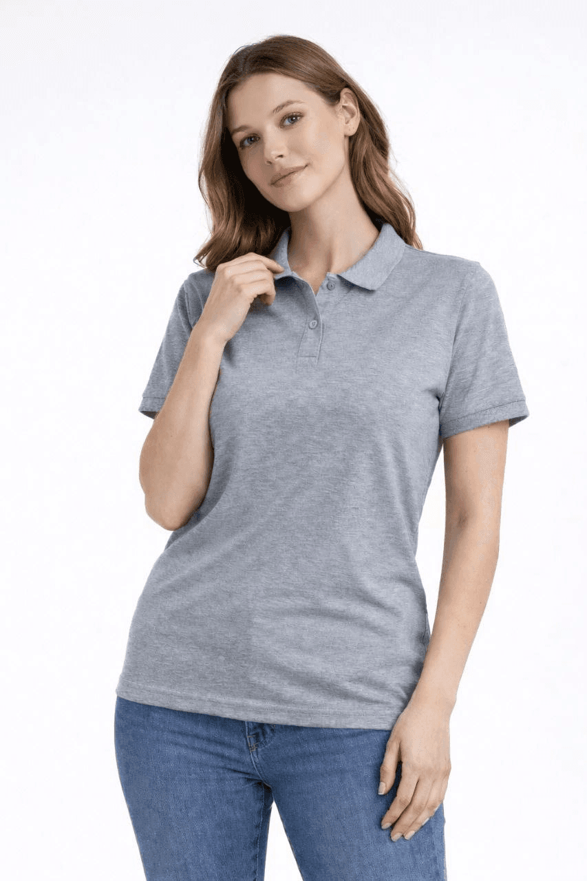 Kadın Polo Yaka Tişört Pike Kumaş Kısa Kol Regular Fit Yazlık T-Shirt - Gri — görsel 1 / 5