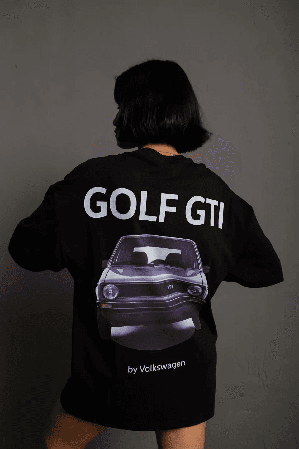 Kadın Oversize Tişört Golf GTI Retro Araba Baskılı T-shirt- Siyah