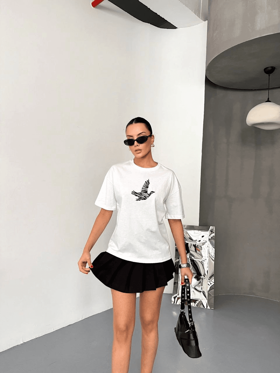 KADIN Baskılı T-Shirt Kısa Kol Bisiklet Yaka Regular Fit Yazlık Tişört - Beyaz — görsel 1 / 7
