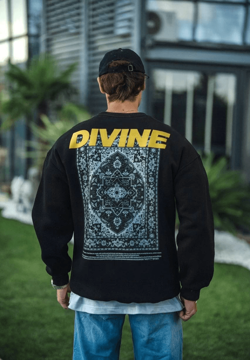 Erkek 3 iplik pamuklu Kışlık Bisiklet Yaka Baskılı SweatShirt - Siyah