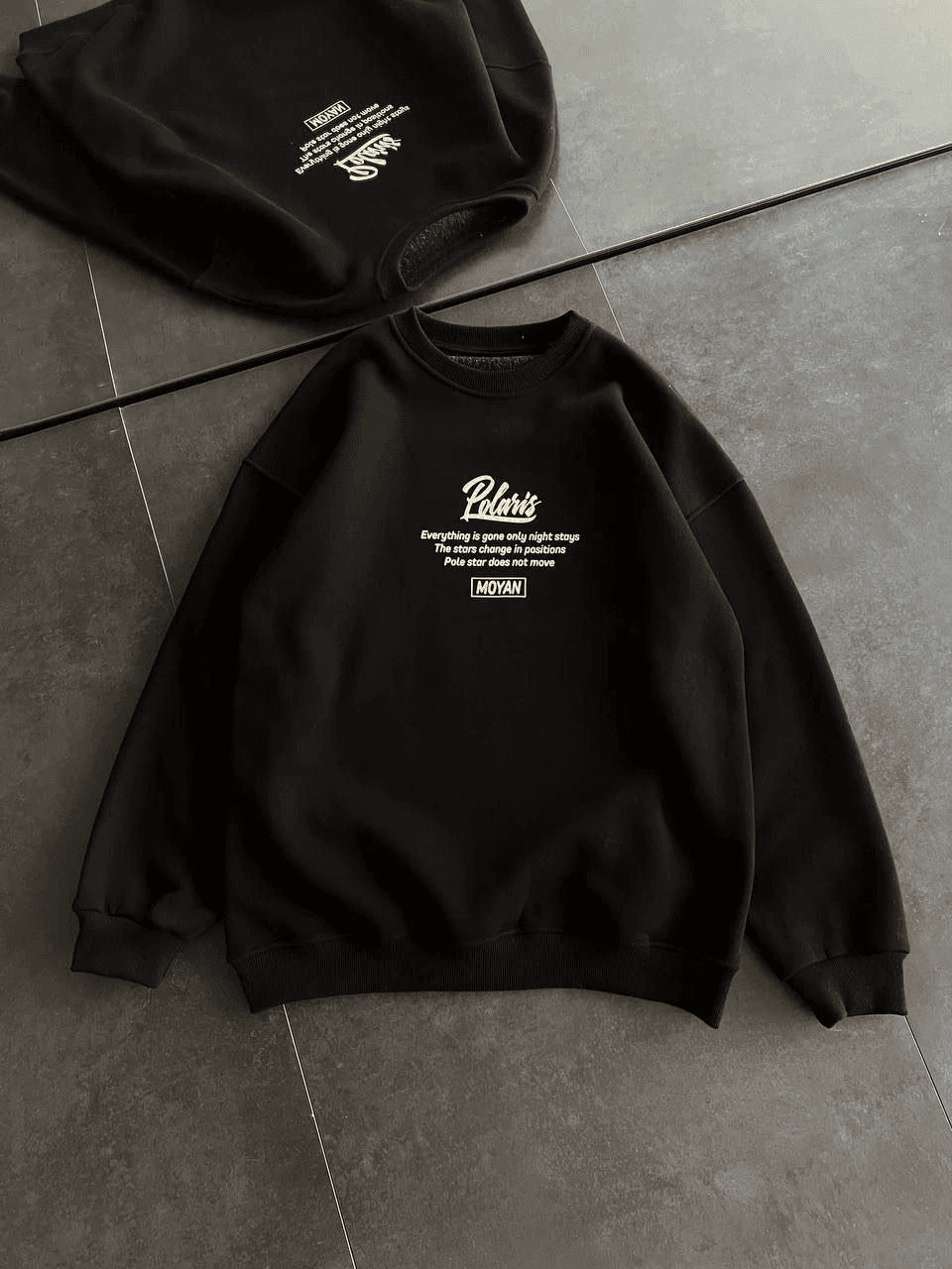 Kadın 3 iplik Pamuklu Bisiklet Yaka Baskılı SweatShirt - Siyah