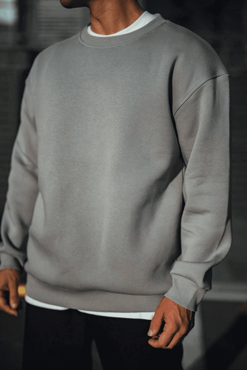 Erkek Bisiklet Yaka 3 İplik pamuklu Basic SweatShirt - Boyalı Gri — görsel 1 / 4