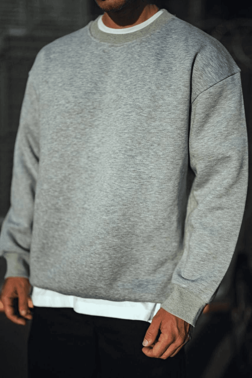 Erkek Kışlık Bisiklet Yaka 3 İplik Basic SweatShirt - Gri